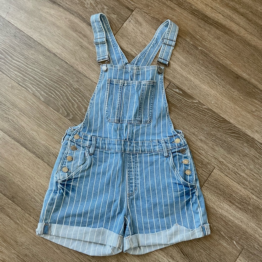 Cello Denim Stripped Light Wash Overalls